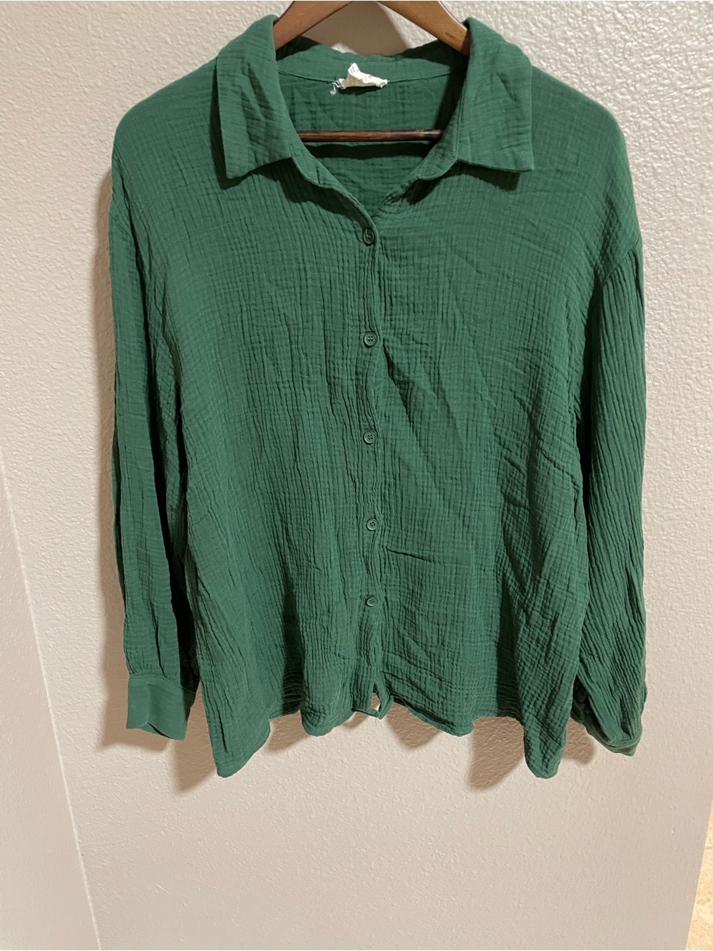 Bibi Dark Green Cotton Top with Button Detail